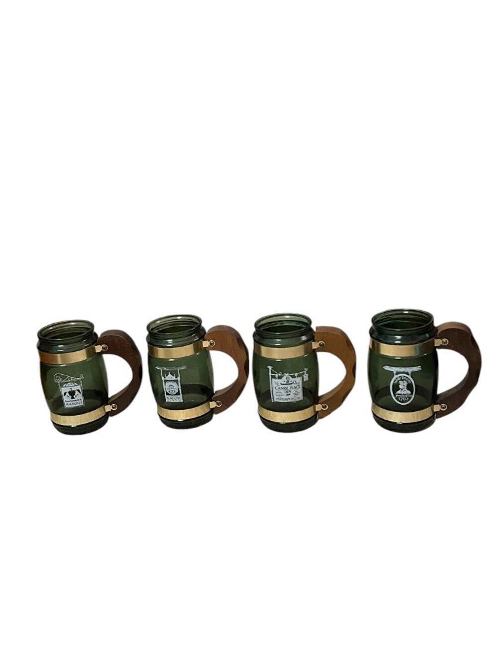 Vintage Siesta Ware Green Glass Tavern Mugs Set of 4 Wood Handles - Picture 14 of 14